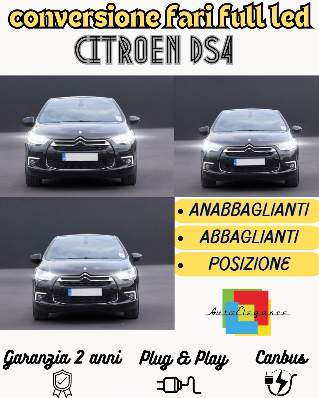 KIT FARI FULL LED CITROEN DS4 ANABBAGLIANTI ABBAGLIANTI CONVERSIONE A LED 6000K