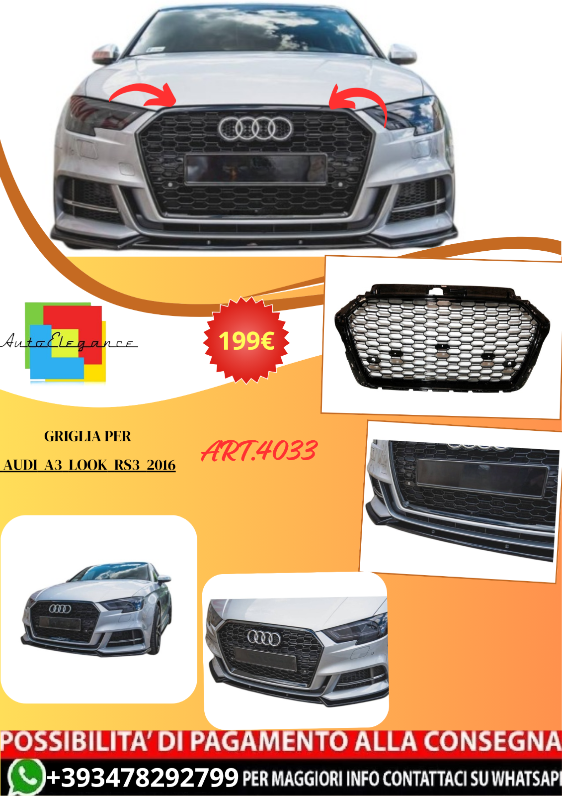 ART.4033 Griglia per Audi A3 Look RS3 2016