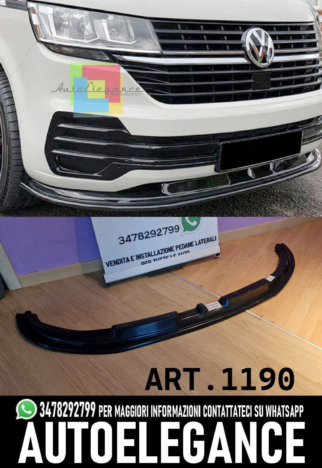 SPLITTER ADATTO PER VW TRANSPORTER T6.1 2019-2021 STANDARD NERO LUCIDO V1