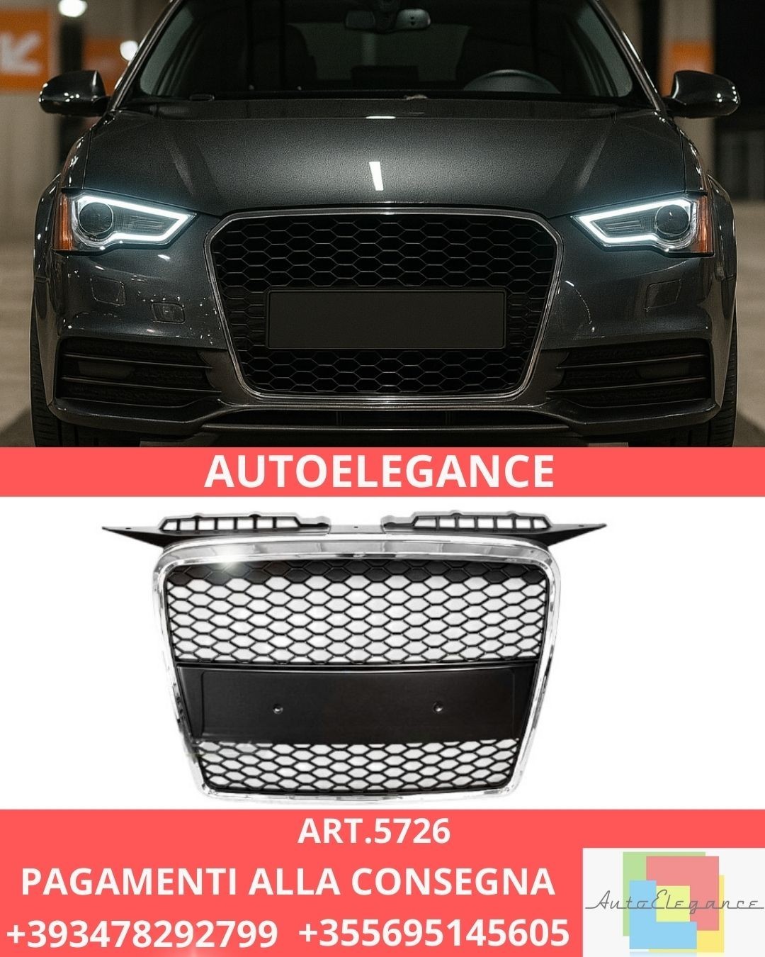 ART.5726 CALANDRE SPORT CHROMÉE COMPATIBLE AVEC AUDI A3 06.05-03.08