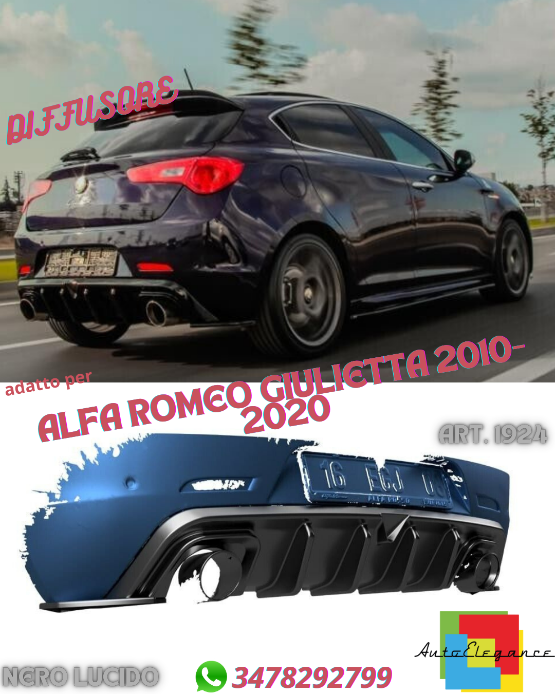 ?DIFFUSORE ADATTO PER ALFA ROMEO GIULIETTA LOOK TUNING NERO LUCIDO?