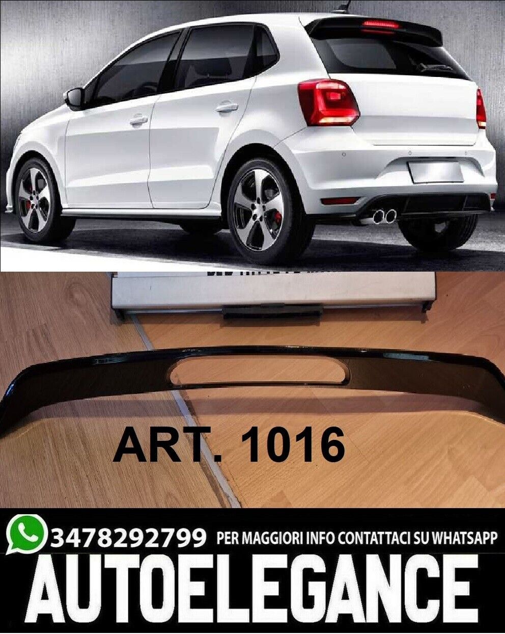 ALETTONE LOOK GTI SPOILER POSTERIORE SUL TETTO PER VW POLO 6R 6C 2009-2018