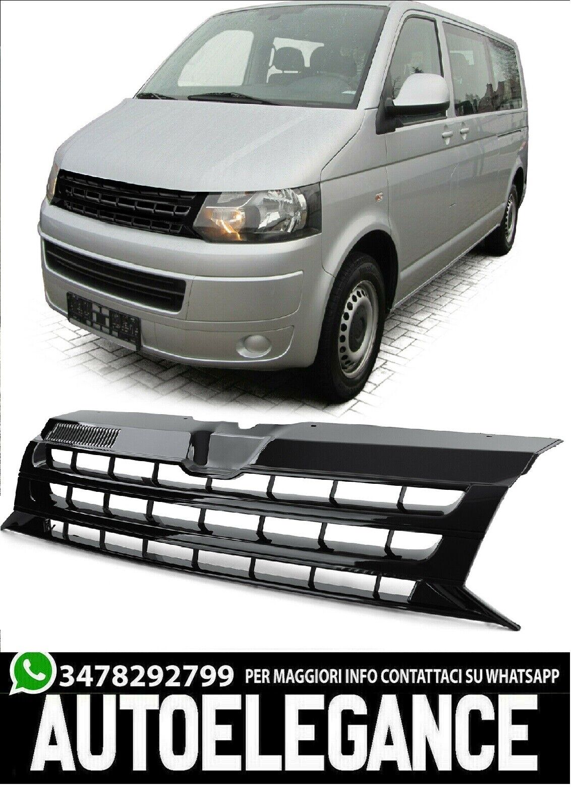 Griglia radiatore senza emblema Nero lucido per VW Bus T5 Facelift 09-15