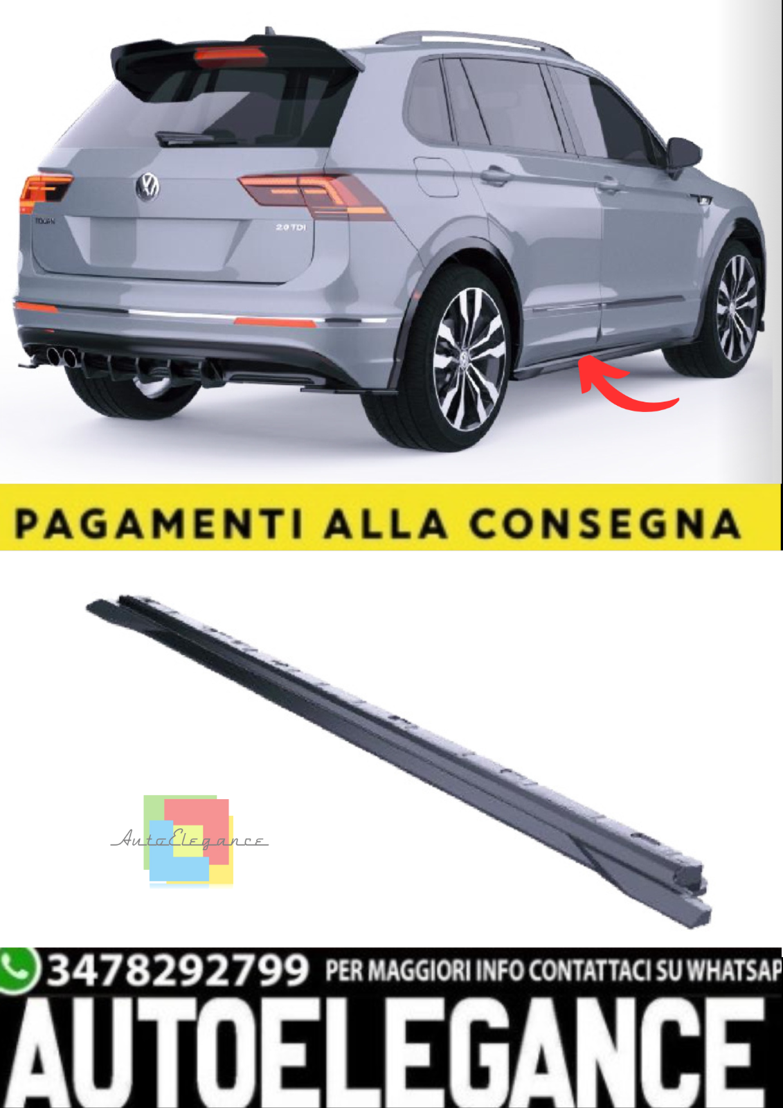 Faldones Laterales (2 Piezas) Para VW Tiguan Mk2 R-Line (2015&ndash;2020) &ndash; Negro