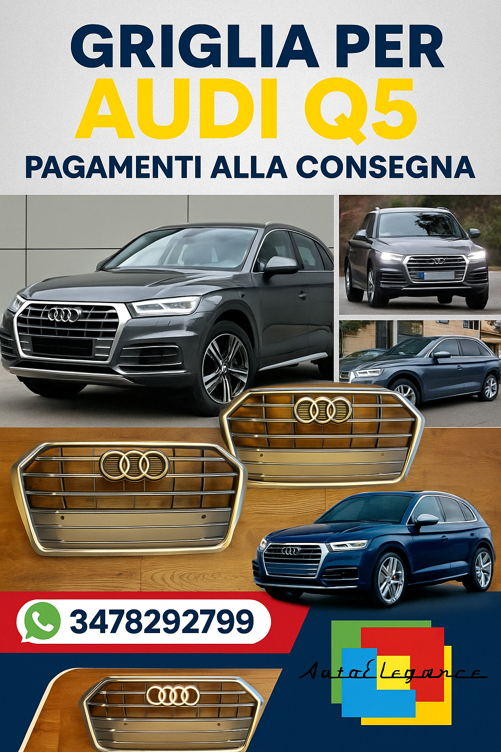 2196 GRIGLIA ADATTO PER AUDI Q5 FY 2017-2020 LOOK SQ5 GRIGIO SATINATO