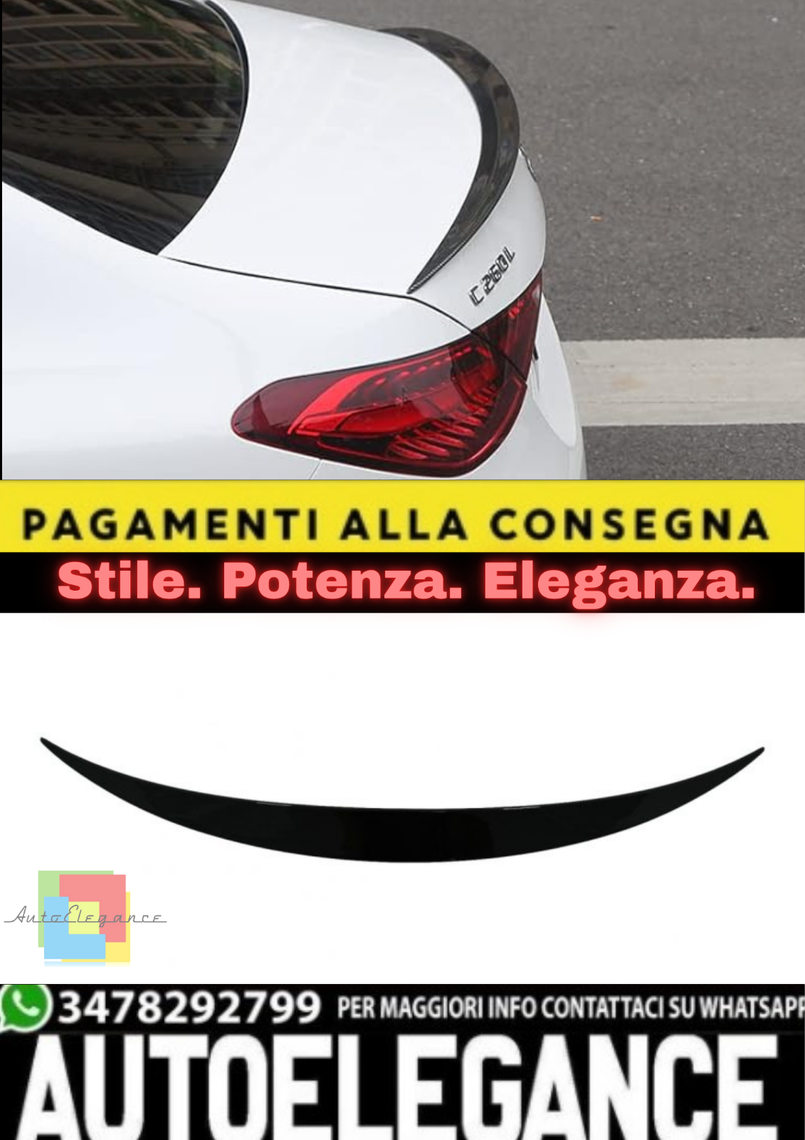 💫Spoiler Posteriore Nero Lucido Look AMG per Mercedes Classe C W206 💫