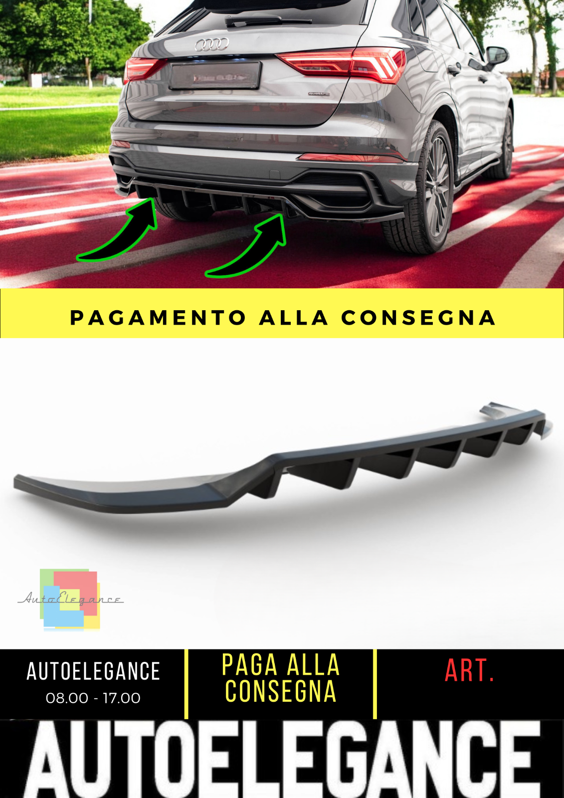 🔥Splitter posteriore (con barre verticali) Audi Q3 S-Line F3🔥