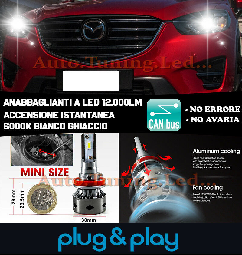 LAMPADE ANABBAGLIANTI LED MAZDA CX-5 CX5 ISTANTANEO NO AVARIA 12.000LM