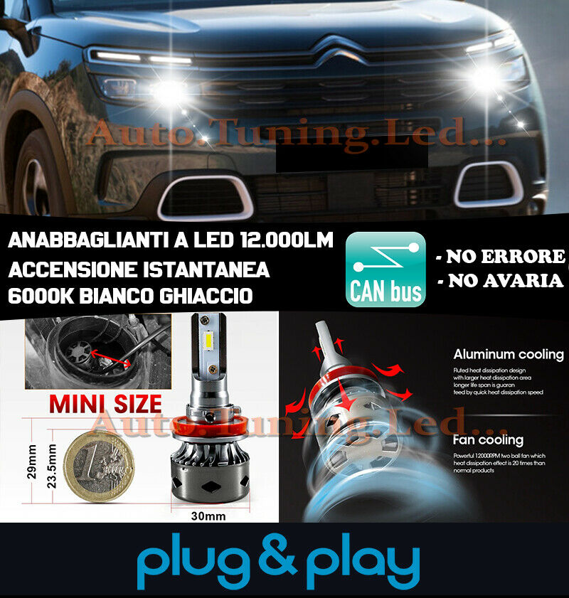 LAMPADE ABBAGLIANTI LED CITROEN C5 AIRCROSS ISTANTANEO 6000K 12.000LUMEN