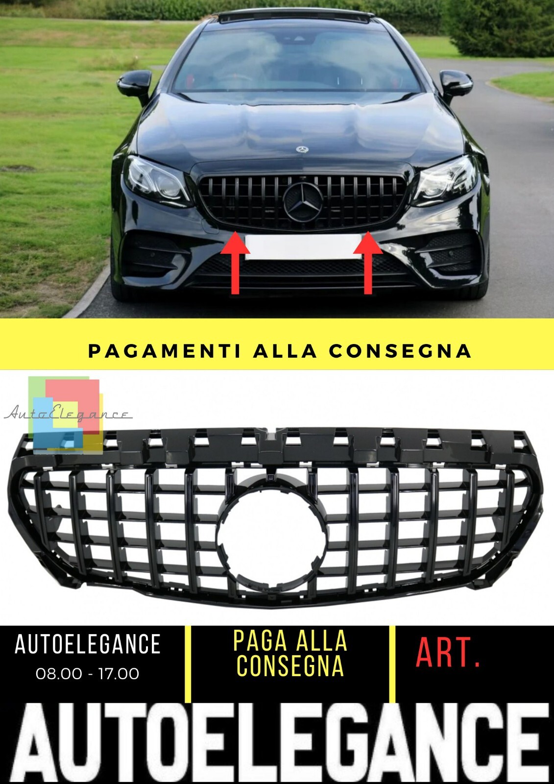 Griglia Anteriore Nero Lucido per Mercedes Classe E (W213) Berlina (C238)(16-20)