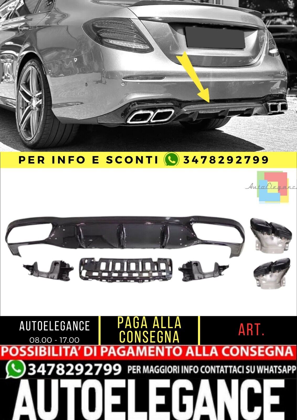 Diffusore + Mascherine scarico (NERO) Adatto Per Mercedes E-KL. W213