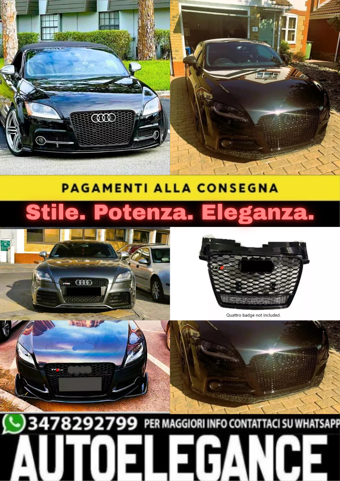 ?Griglia anterior Audi TTRS Style TT TTS Griglia a nido d'ape nera lucida 06-14?