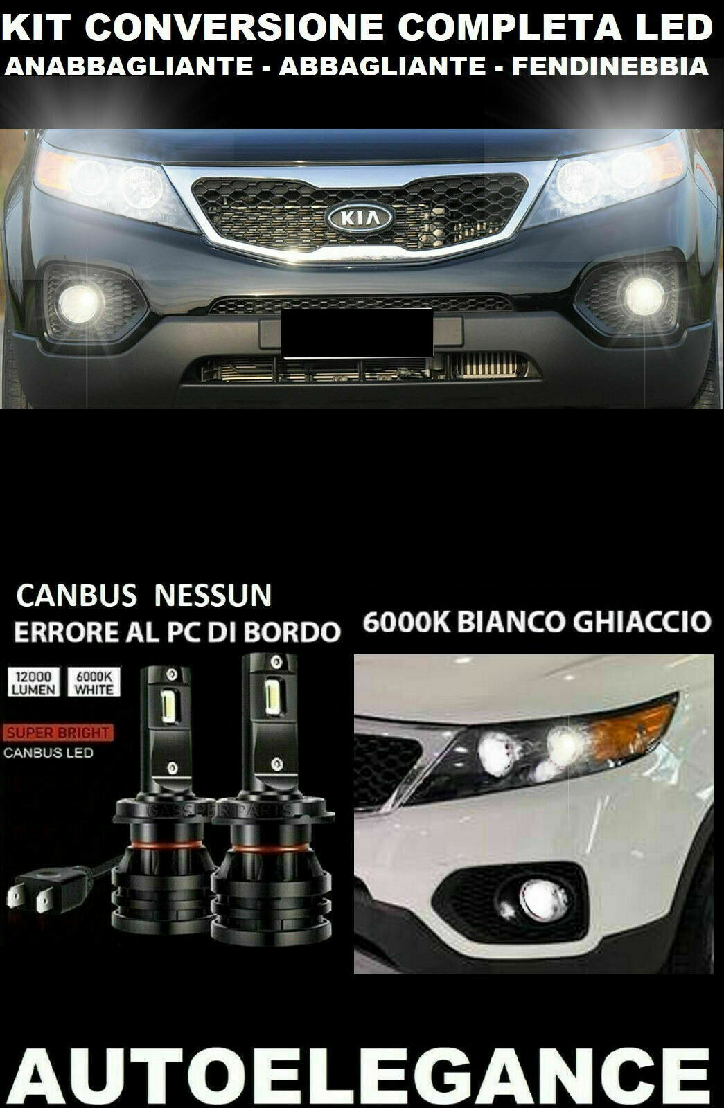 Kia Sorento II 09-12 Croisement Route Feu de Brouillard LED 16.000LM - At