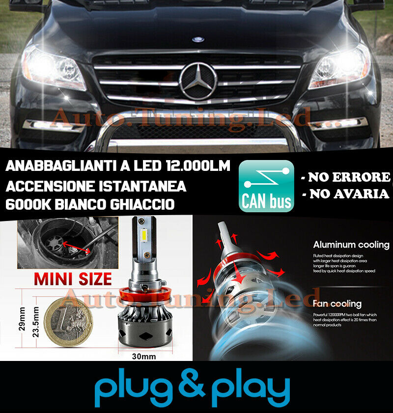 LAMPADE ANABBAGLIANTI LED MERCEDES ML W166 ISTANTANEO NO AVARIA 12.000LM