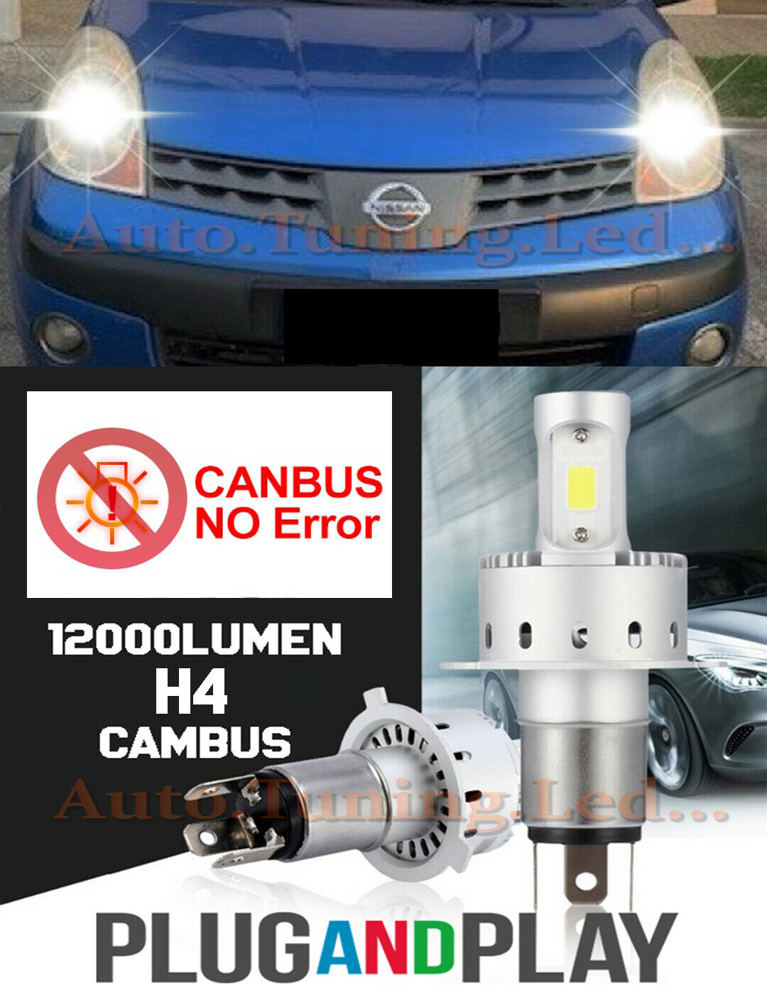 KIT LAMPADE H4 BI-LED LED NISSAN NOTE NO AVARIA 12.000LM CAMBUS