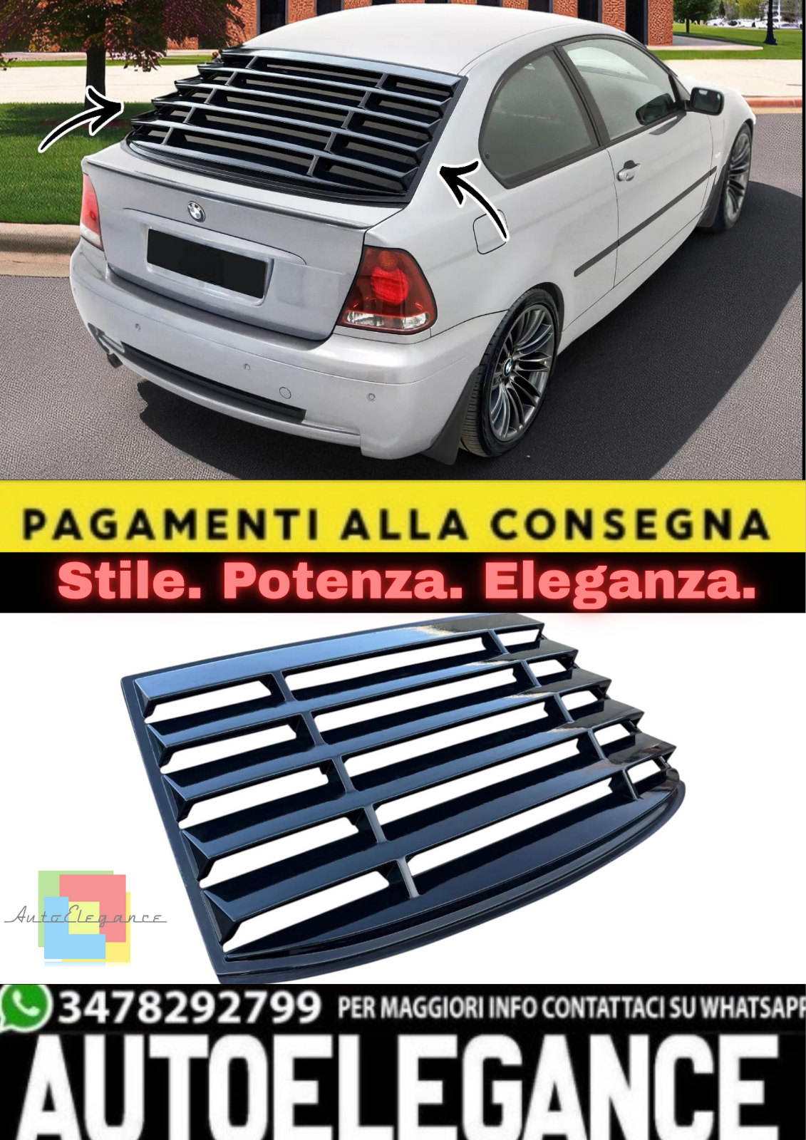 Louver Lunette Aus Schwarzem ABS F&uuml;r BMW Serie 3 E46 Compact (2001&ndash;2005)