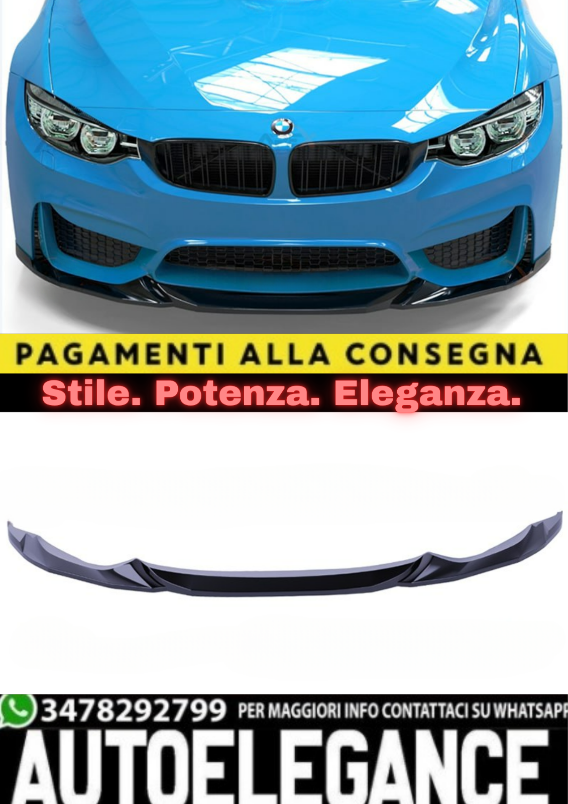 🔥SPLITTER ANTERIORE PER BMW M3 F80 (2012+) &ndash; APEX M3 V1 STYLE NERO LUCIDO🔥