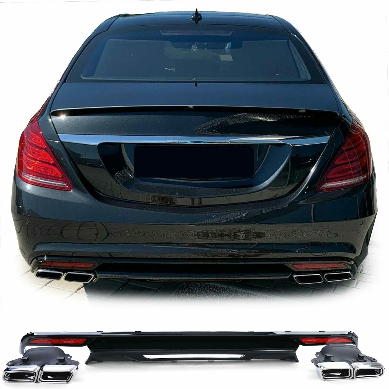 Diffusor Hinten Schwarz Gl&auml;nzend Geeignet f&uuml;r Mercedes Classe S W222 13-17