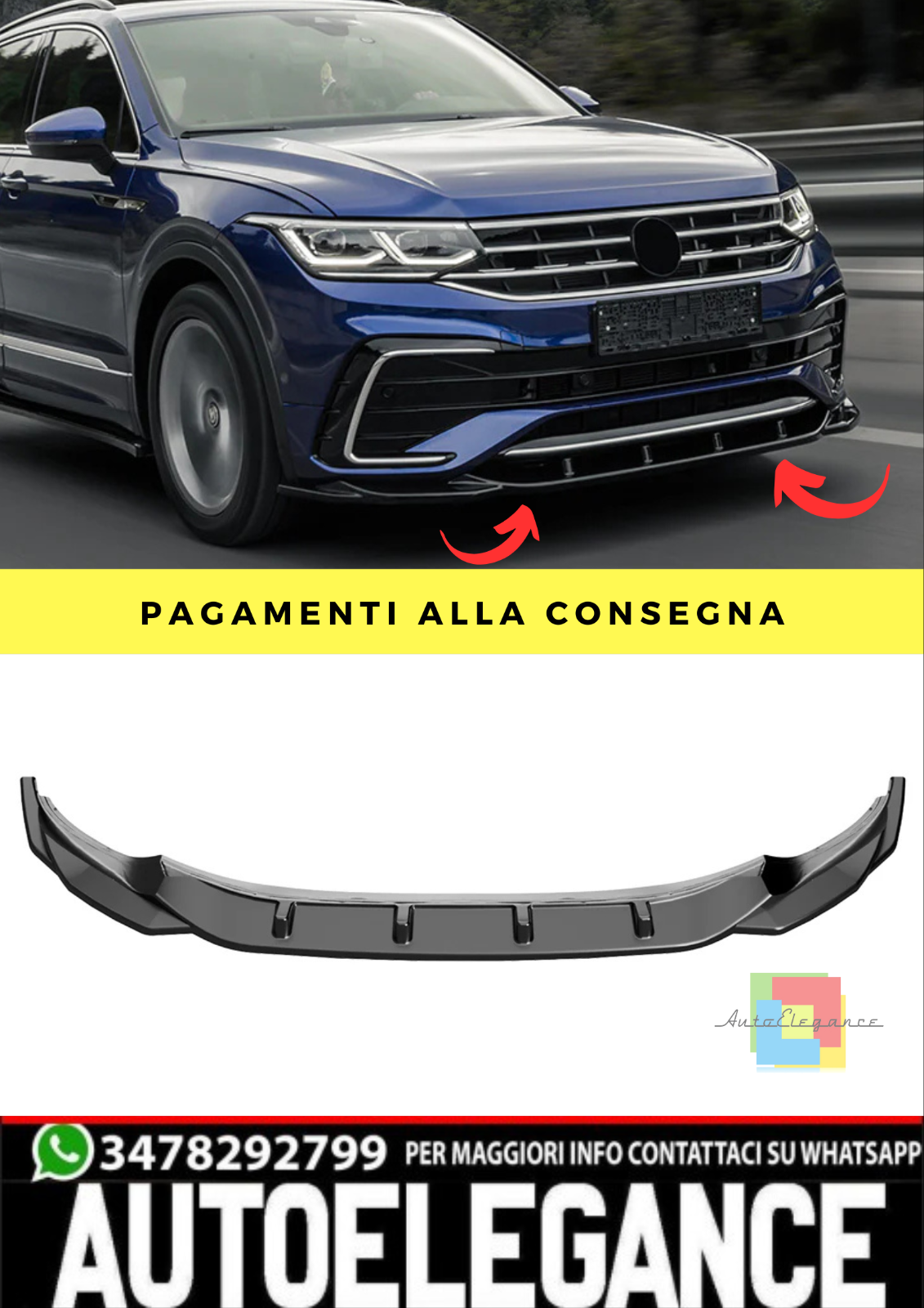 ? Splitter Adecuado para VW Tiguan Mk2 Fl 2020 Bumper Front Negro Brillante ?