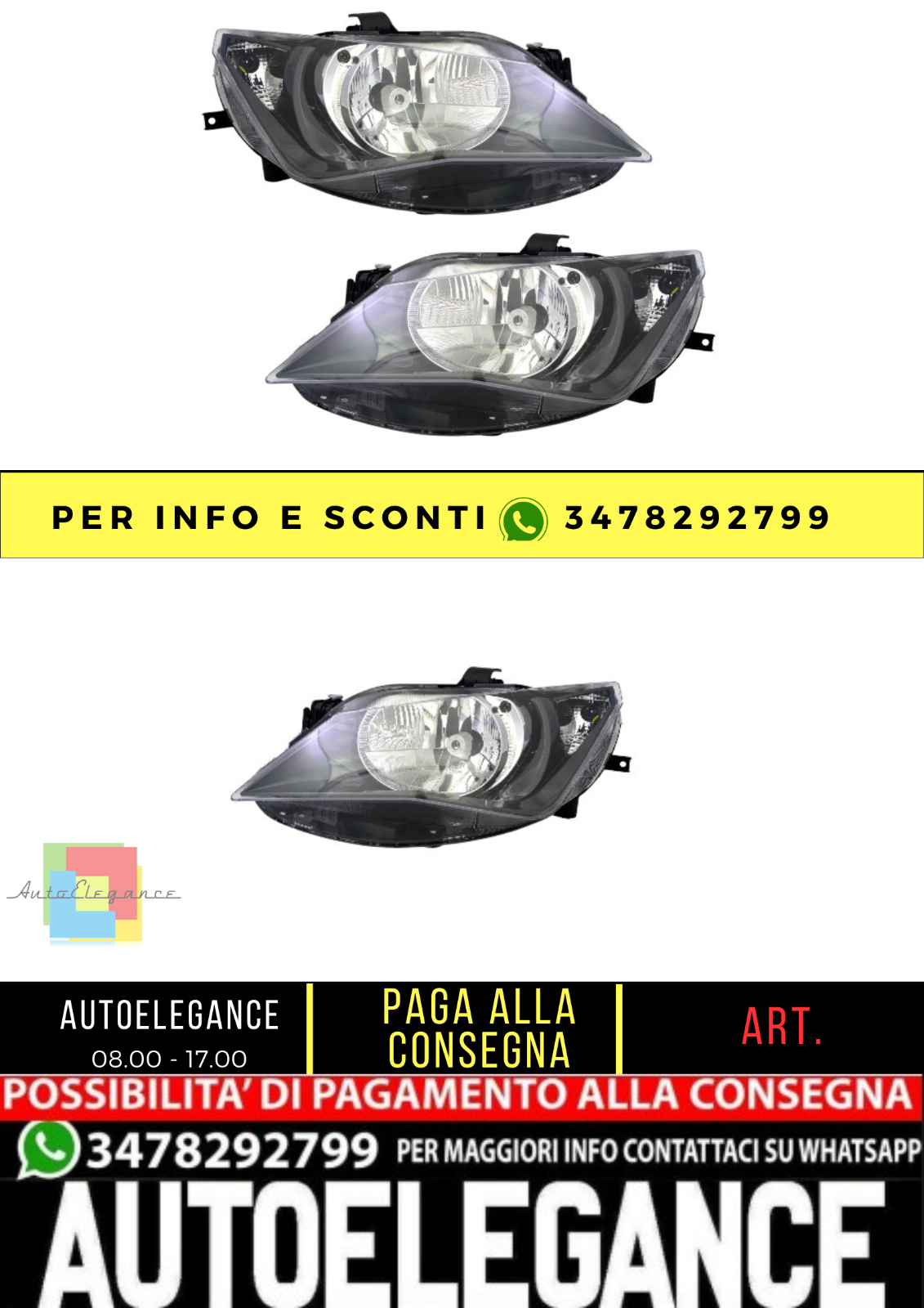 🔥Set fari anteriori per Seat Ibiza 4 6J 2012- Singoli neri alogeni H4 LWR🔥