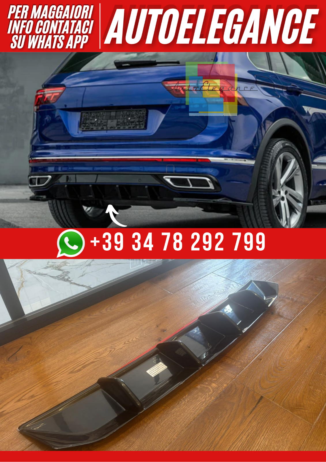 Diffusor Vwtiguan R-Line Mk2 Facelift 2020-2024 Schwarz Gl&auml;nzend