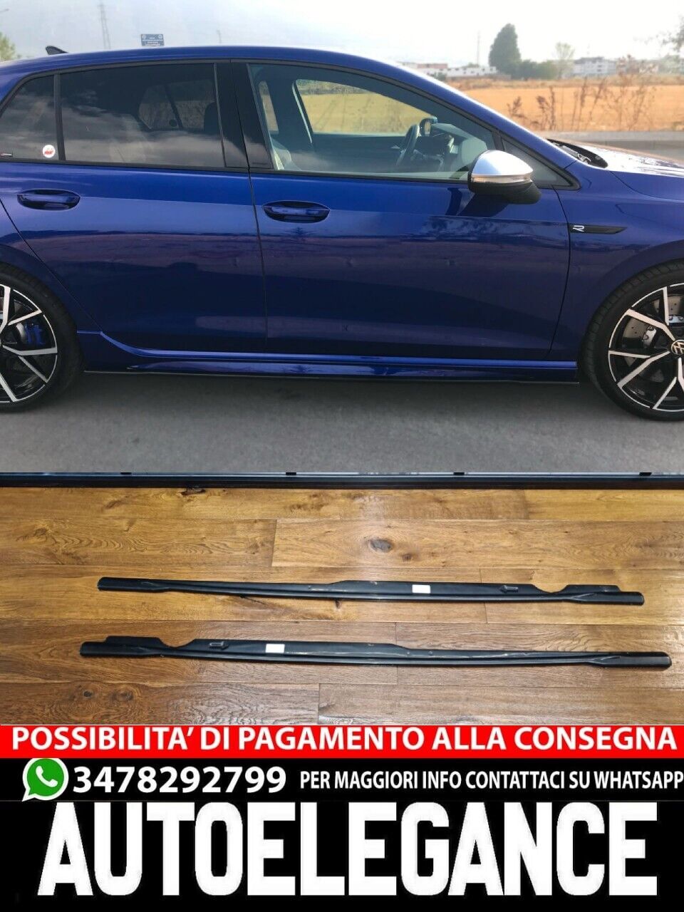 SOTTO MINIGONNE ADATTO PER GOLF 8 2020+ R NERO LUCIDO