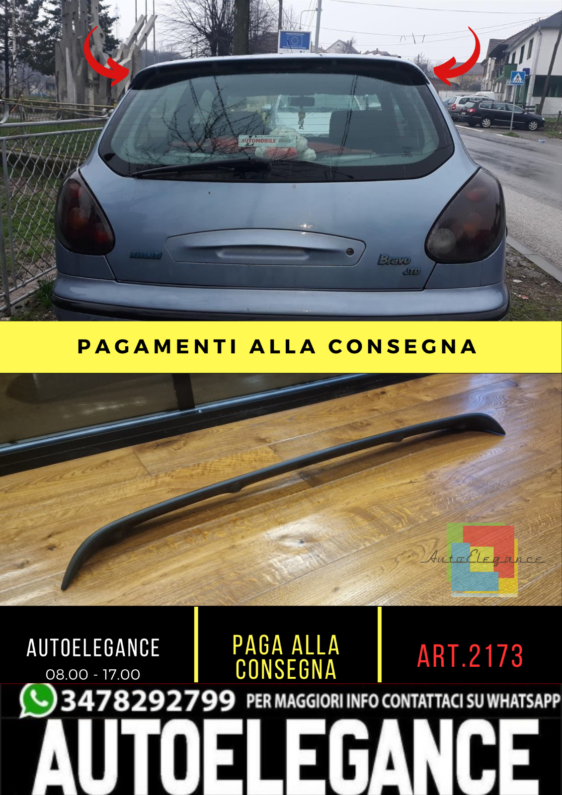 2173 SPOILER ADATTO PER FIAT BRAVO 1999-2002 LOOK SPORT GREZZO