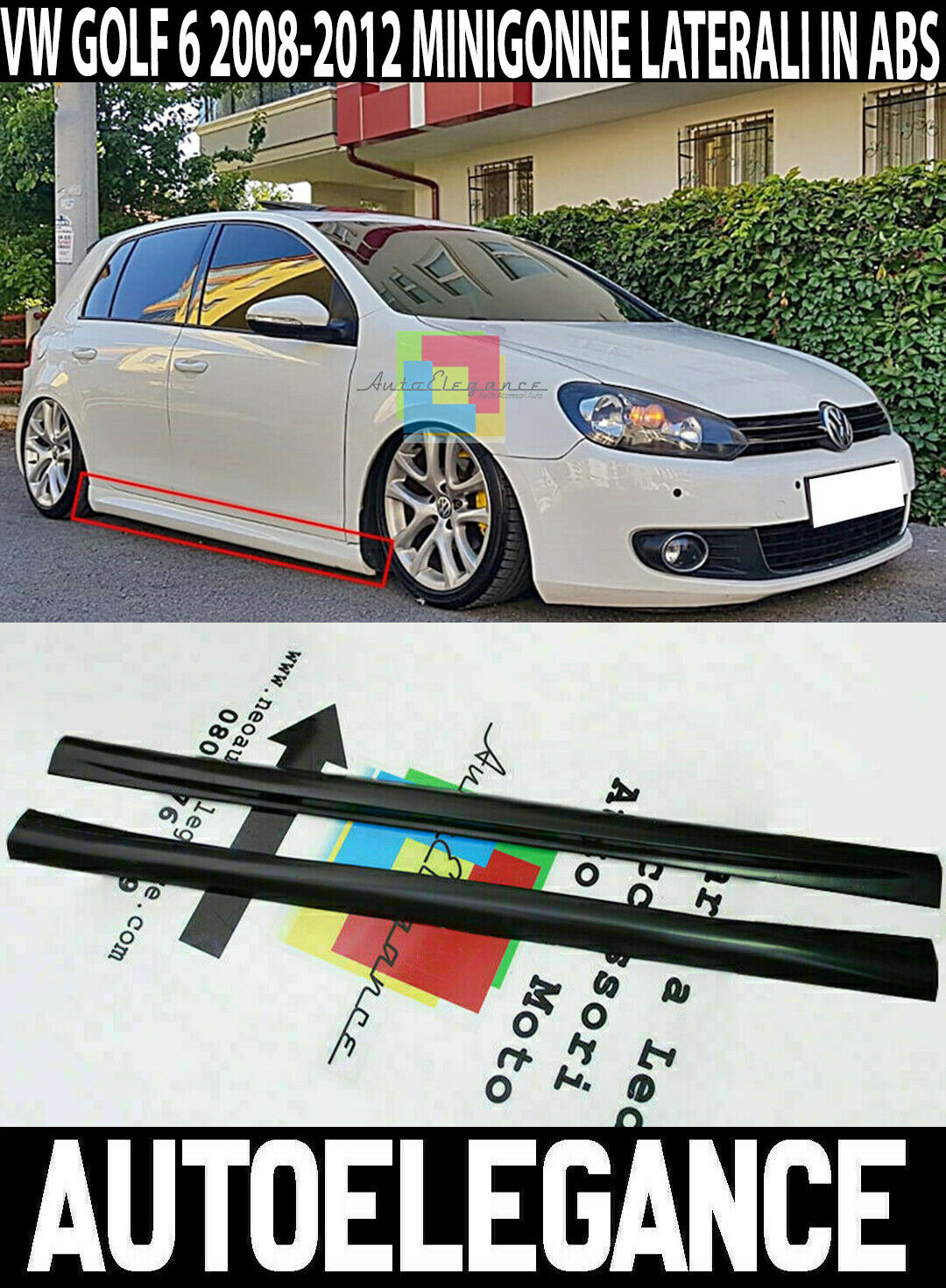 SPOILER MINIGONNE LATERALI PER VW GOLF 6 08-12 ABS LOOK SPORTIVO RLINE .-