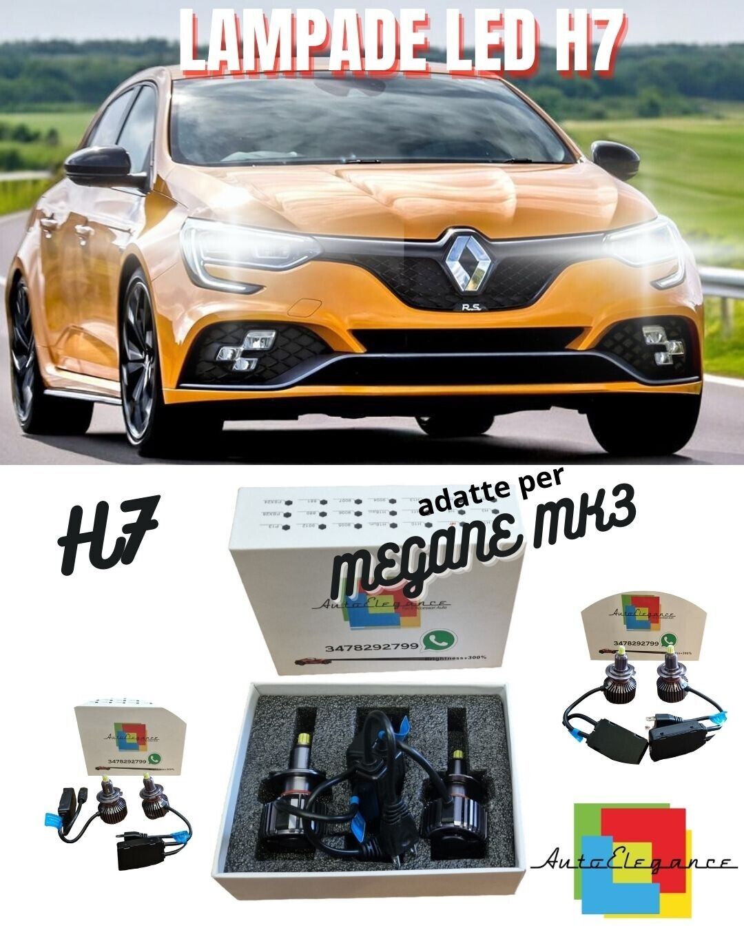 KIT FULL LED H7 CANBUS MEGANE MK3 RESTYLING 6000K BIANCO 9600 LUMEN 80W