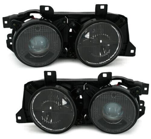 Ensemble De Phares pour BMW Serie 5 E34 + S&eacute;rie 7 E32 En Noir Lentille A Croix
