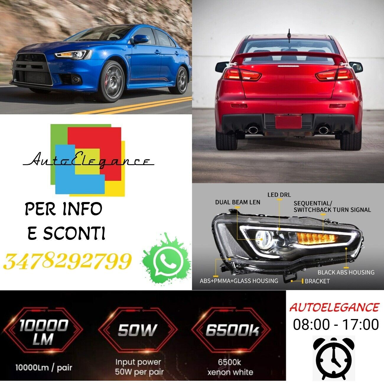 Fari anteriori + posteriori led per Mitsubishi lancer