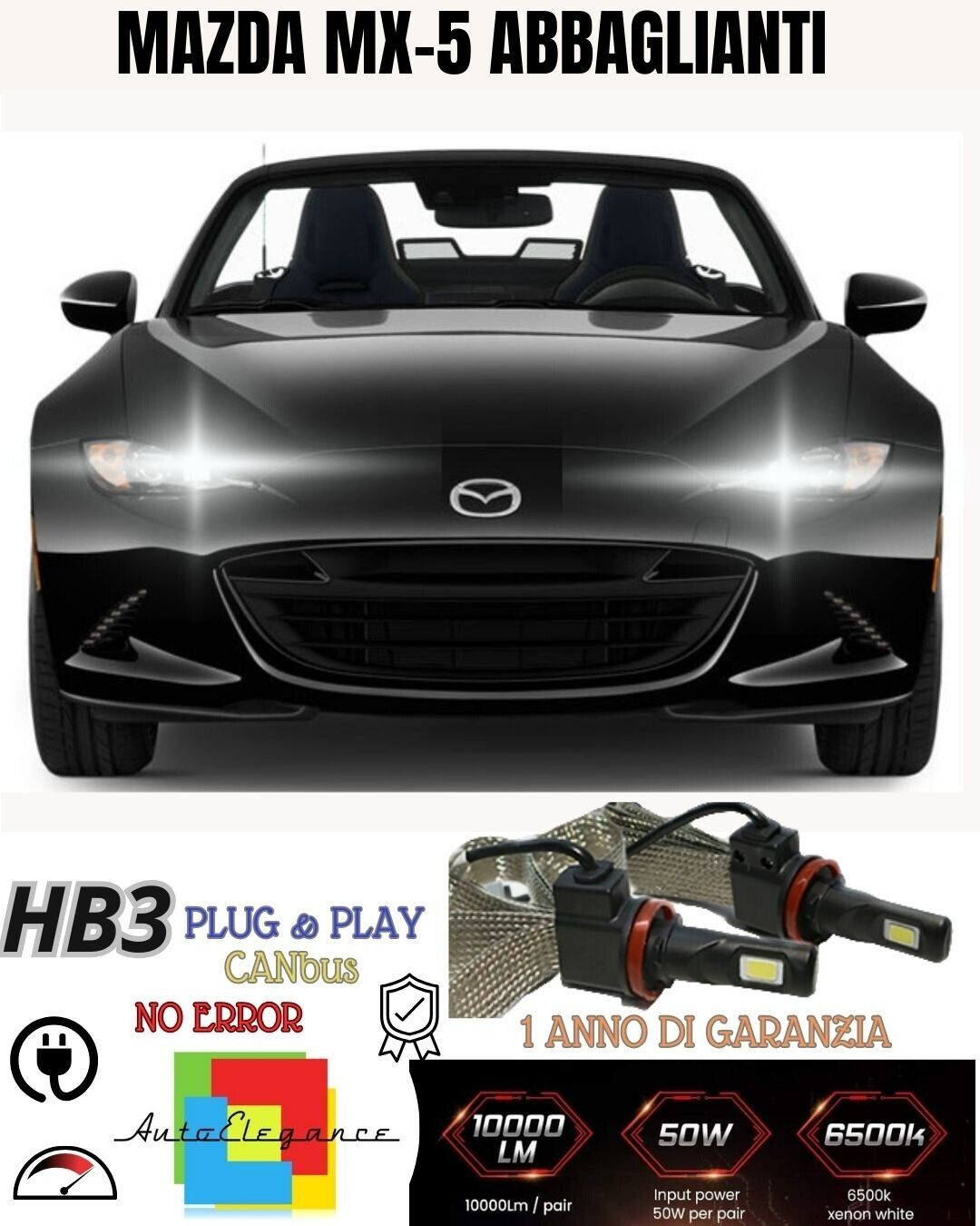 KIT LAMPADE CANBUS HB4 ABBAGLIANTI LED 6400 LM 6000K PER MAZDA MX-5 MK2 NO ERROR