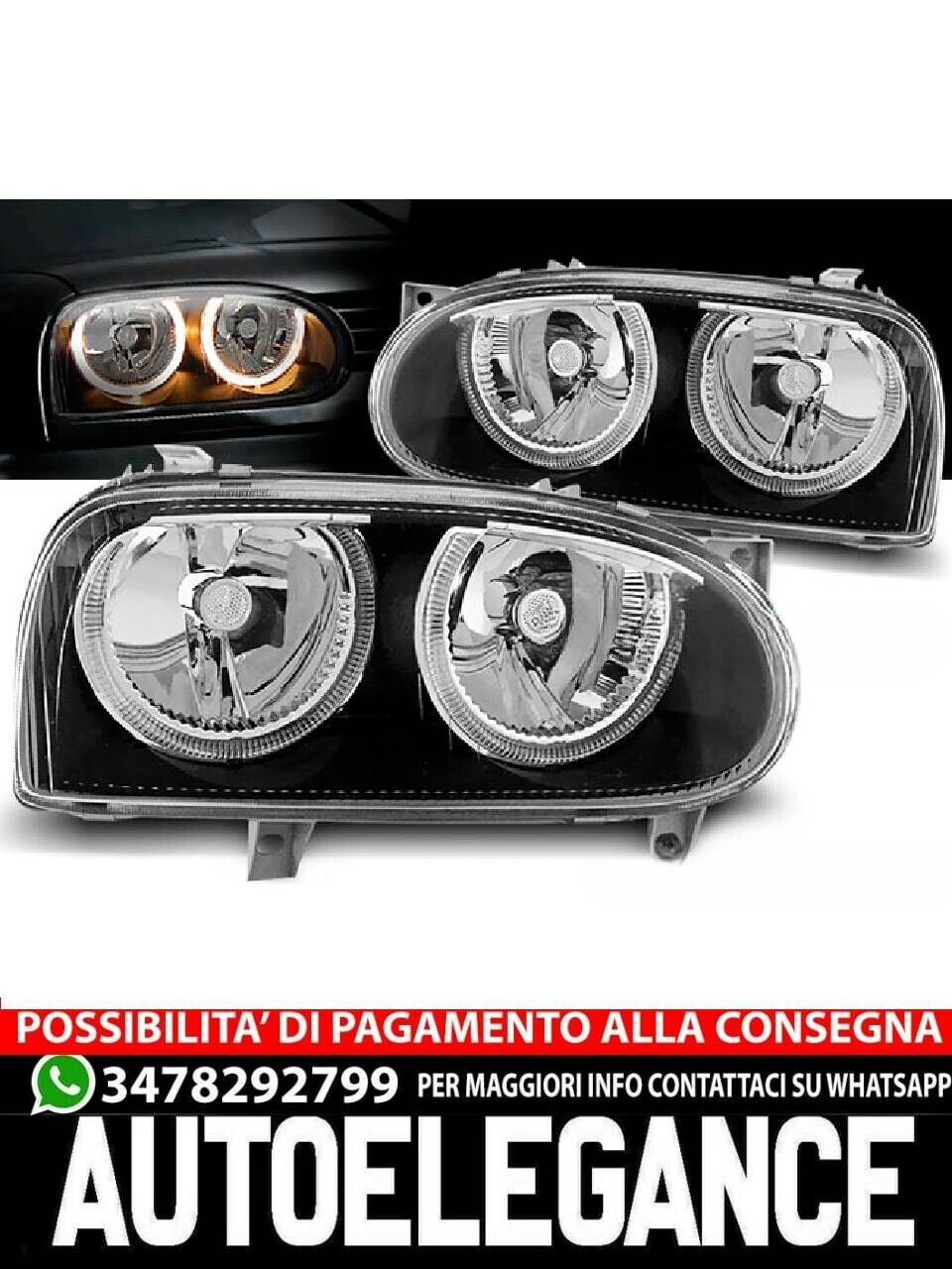 Faros Delanteros Angel Eyes Negro para VW 3