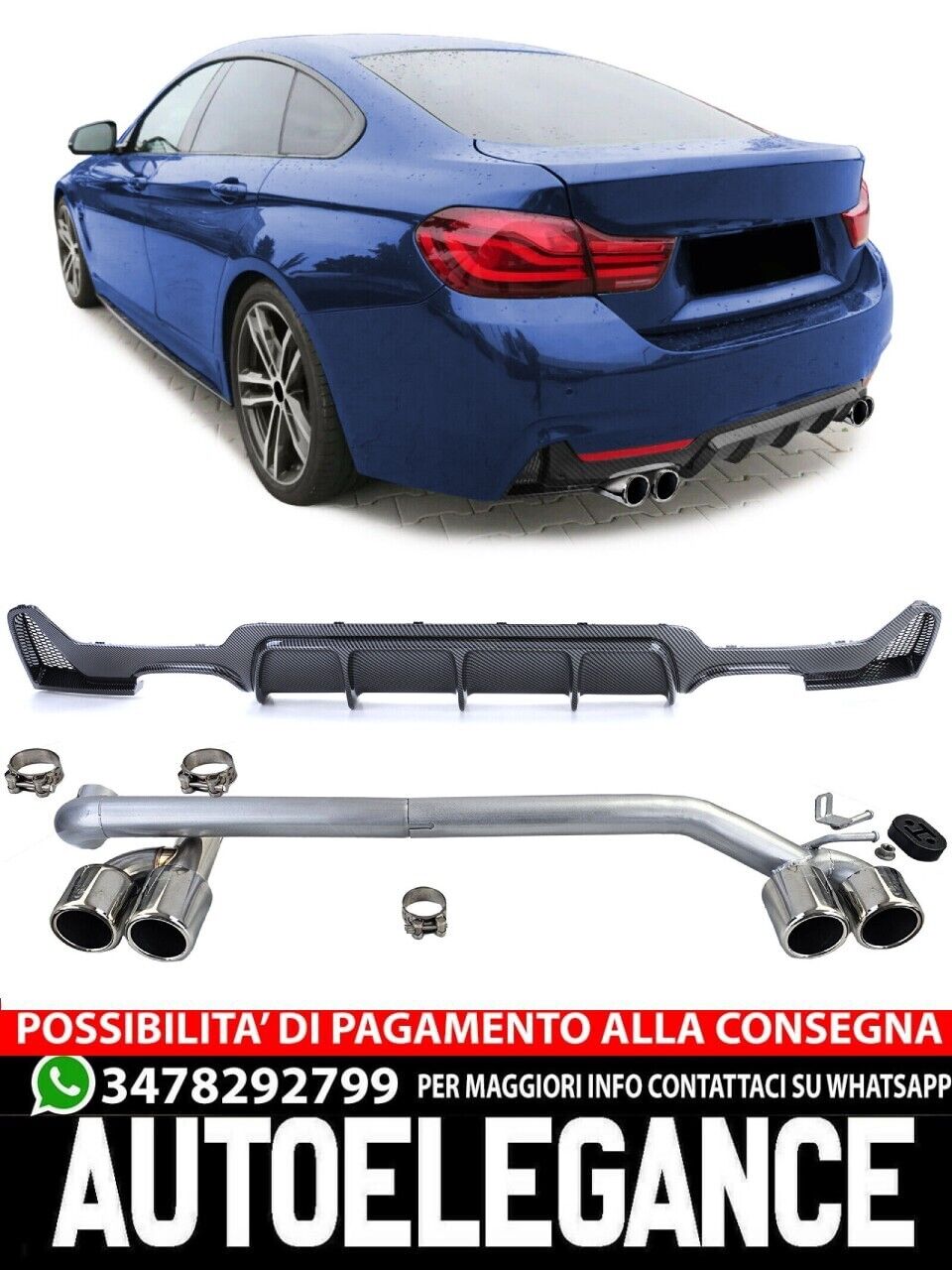 Diffusore posteriore lucido+look sportivo terminale di scarico adatto per BMW