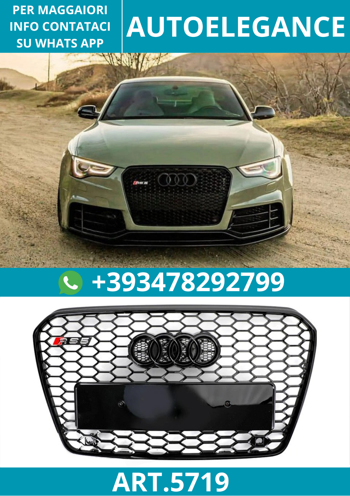 ART.5719 RS-FRONTGRILL IM WABENMUSTER FÜR AUDI A5/S5 8T 2012–2016