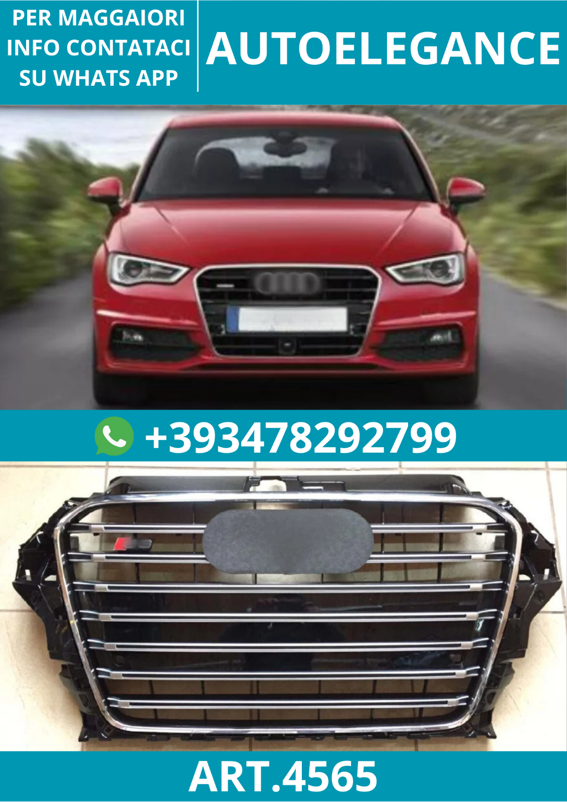 ART.4565 GRIGLIA ANTERIORE NIDO D’APE STILE S3 NERA CROMO AUDI A3 8V 12-15