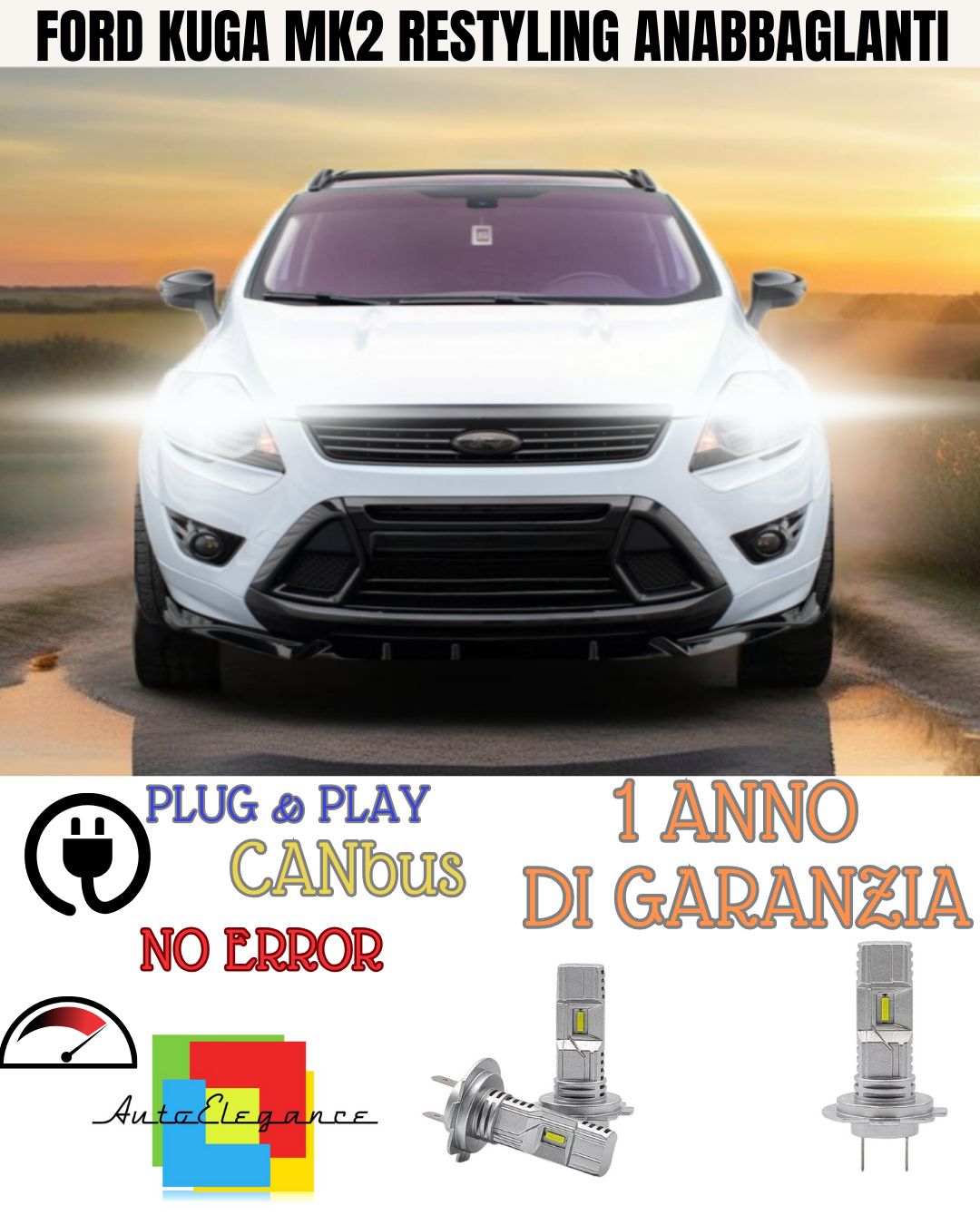 🔥KIT FULL LED FORD KUGA MK2 RESTYLING 6000K BIANCO ANABBAGLIANTI 🔥
