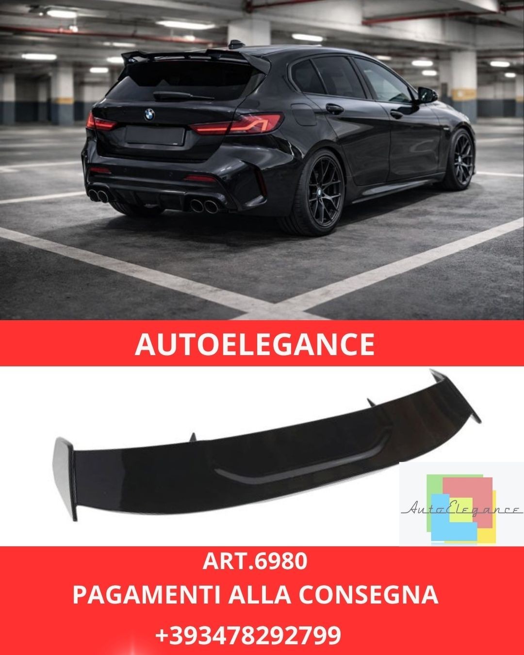 ART.6980 Aileron arrière noir brillant compatible avec BMW F40