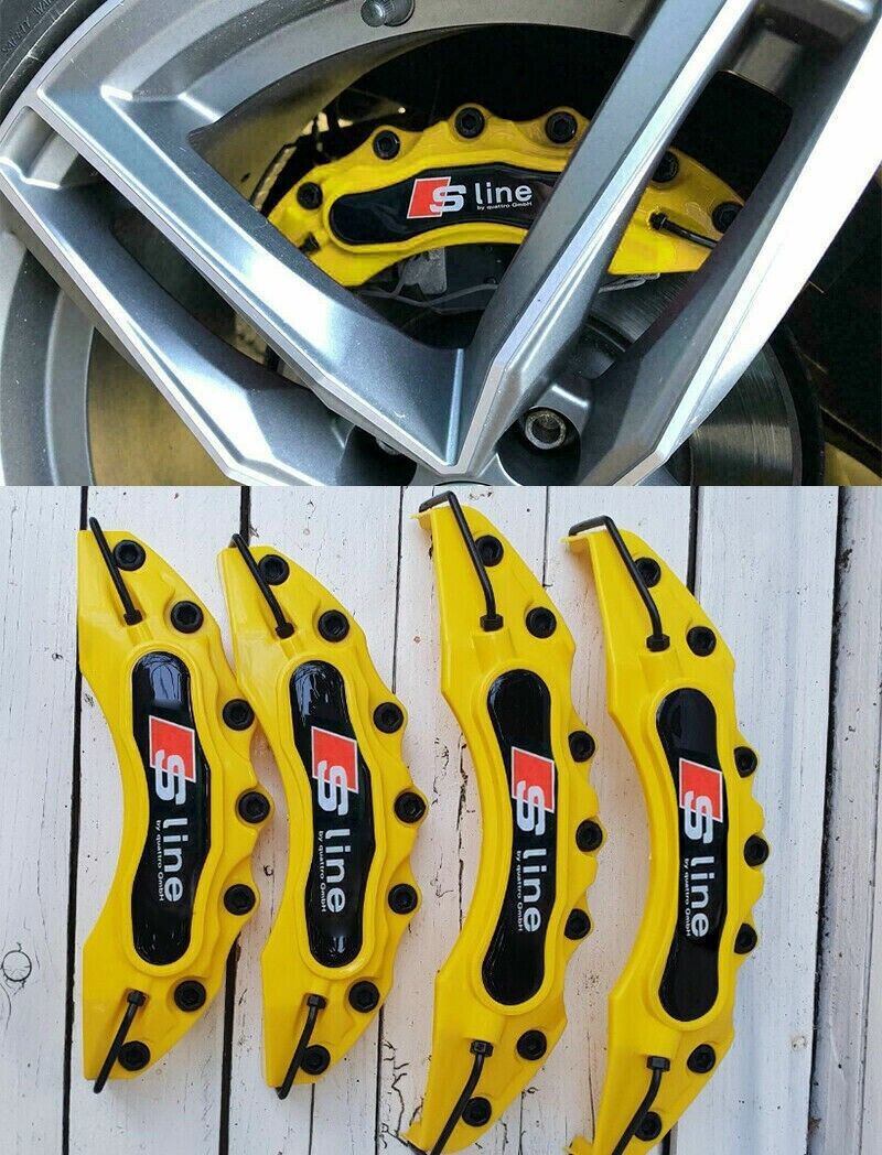 AUDI SET 4x GELBE ABDECKUNGEN F&Uuml;R VORDEREN UND HINTEREN BREMSSATTEL LOOK SLINE -