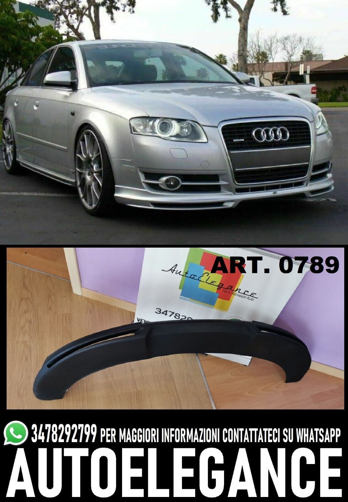 SOTTO PARAURTI ANTERIORE PER AUDI A4 B7 2004-2007 STANDARD SLINE S4 GREZZO