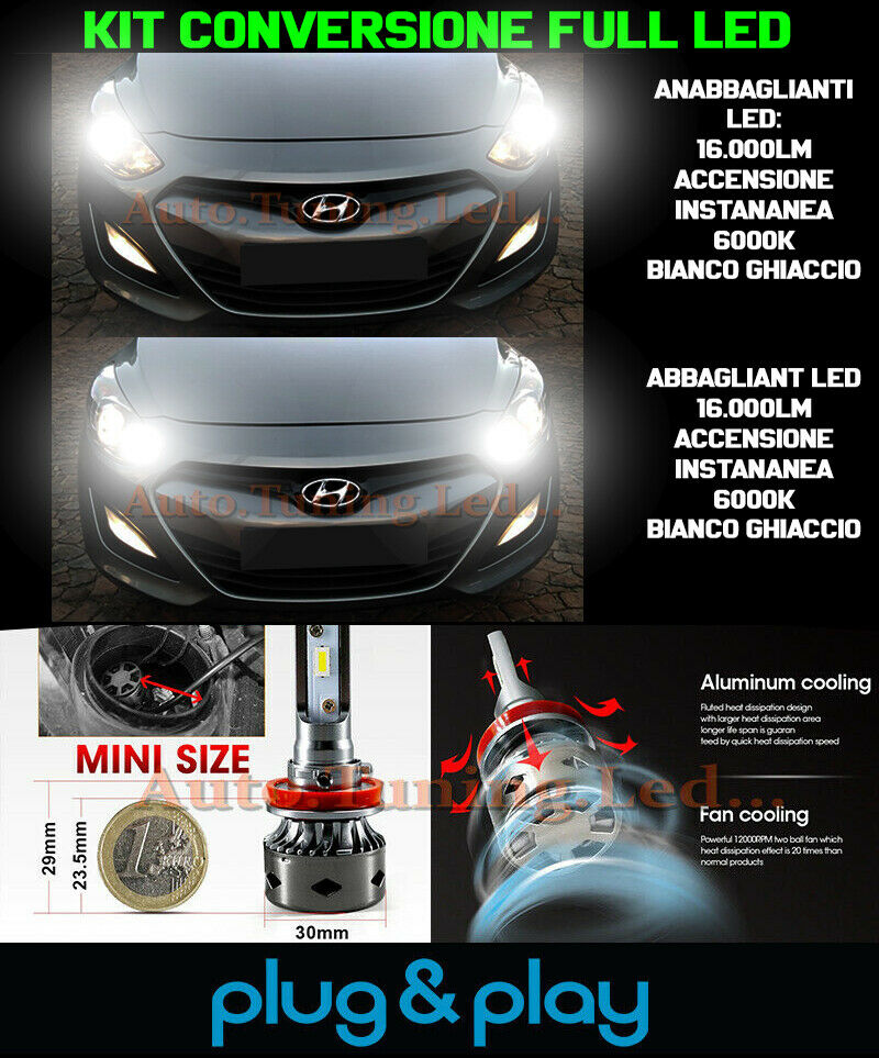 HYUNDAI I30 II KIT LED LAMPADE ABBAGLIANTI H7 + ANABBAGLIANTI H7 16.000