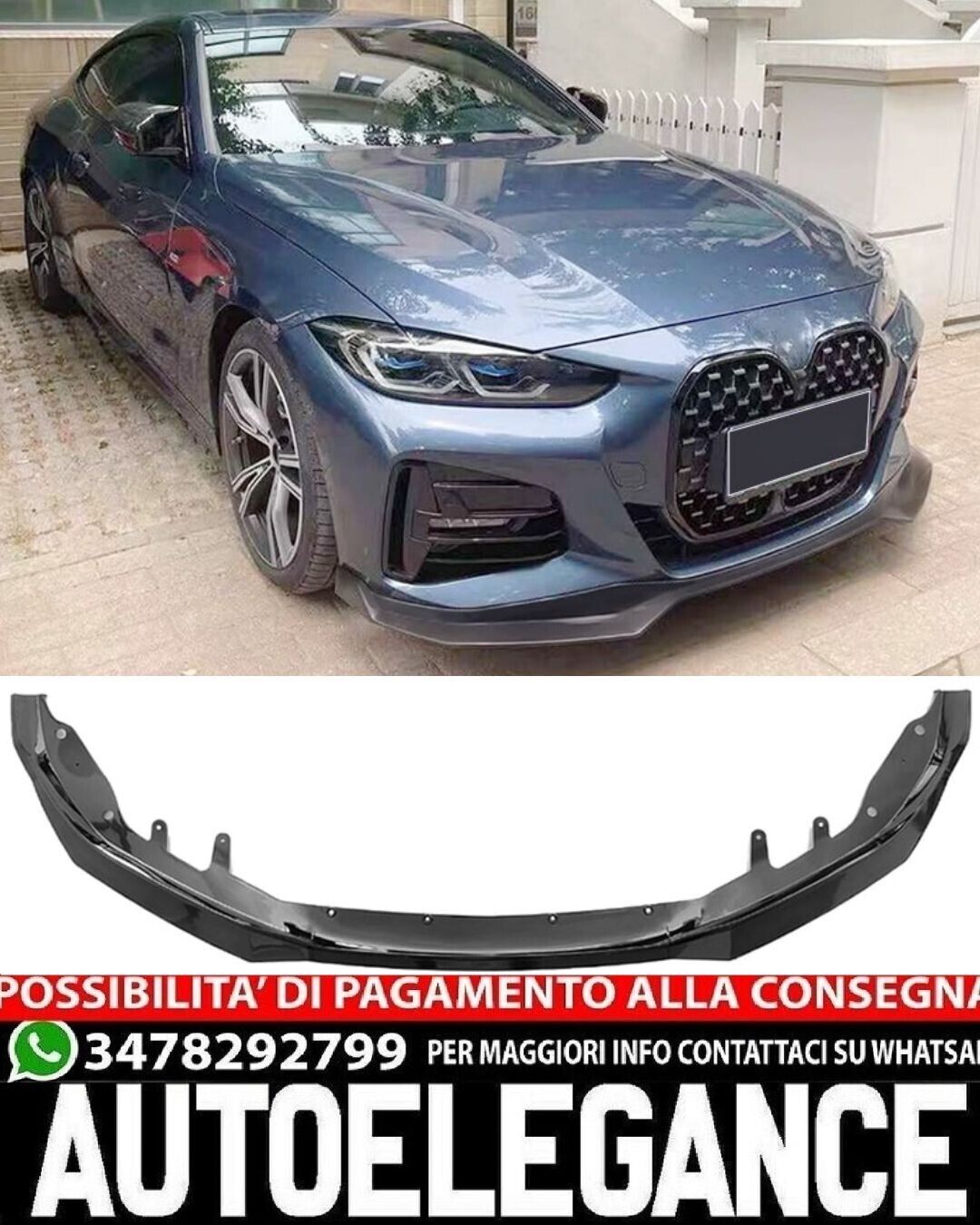 SPLITTER ANTERIORE ADATTO PER BMW SERIE 4 G22 2020+ LOOK NERO OPACO