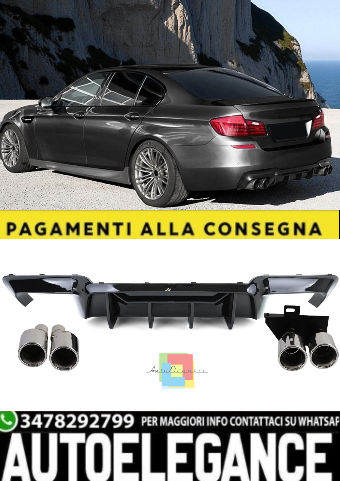 Set Conversion Diffuseur Arri&egrave;re + Terminaux D&rsquo;&Eacute;chappement pour BMW Serie 5