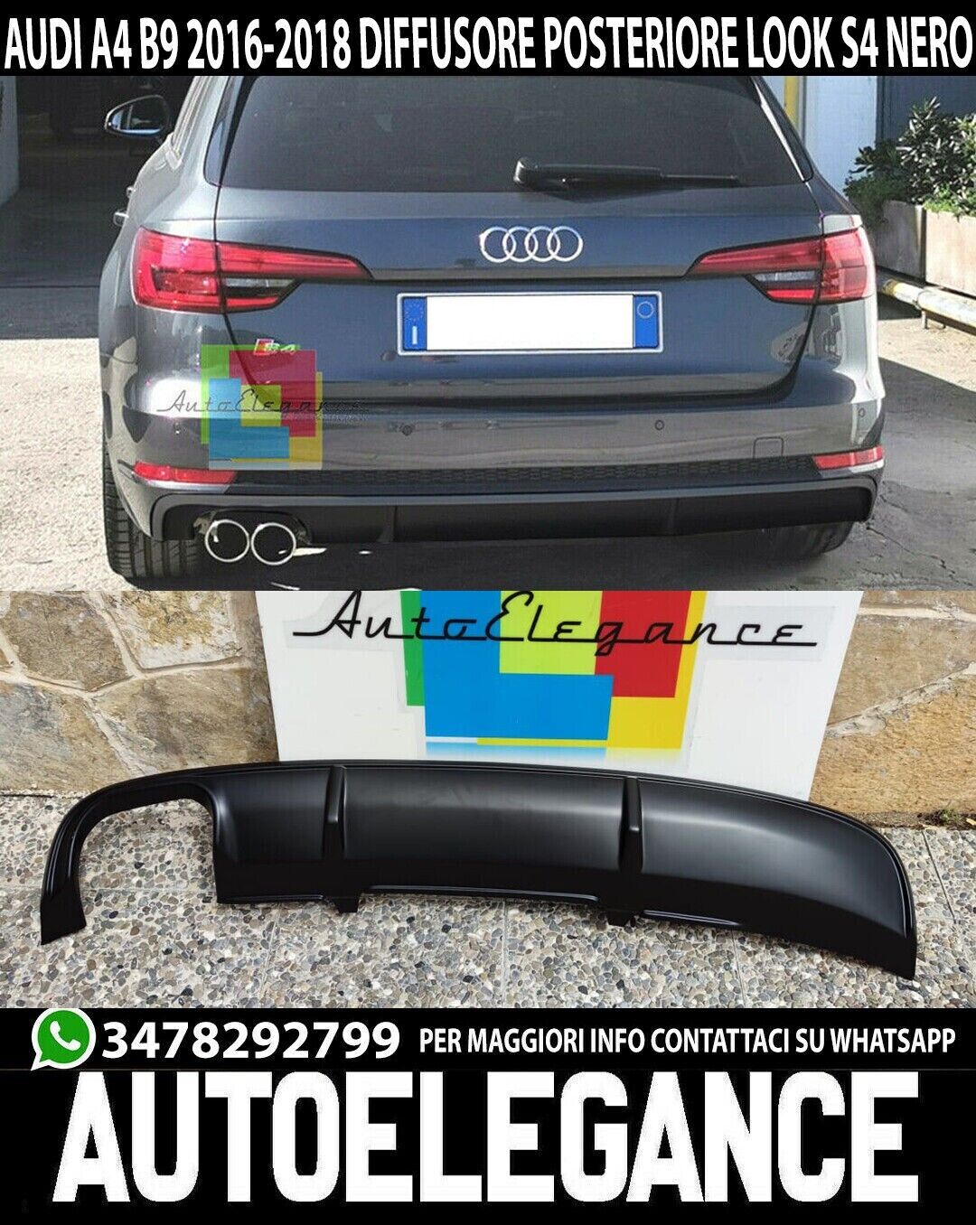 AUDI A4 B9 8W 2015-2018 SOUS PARE-CHOCS ABS DIFFUSEUR ARRI&Egrave;RE NOIR.-