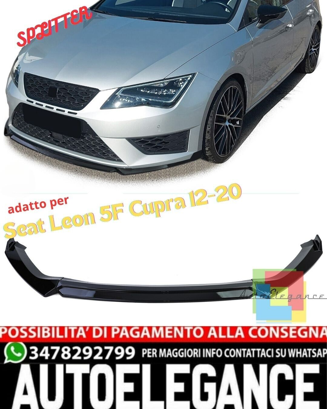 ? Splitter Lippe Performance Schwarz Gl&auml;nzend Geeignet f&uuml;r Seat Leon 5F Cupra
