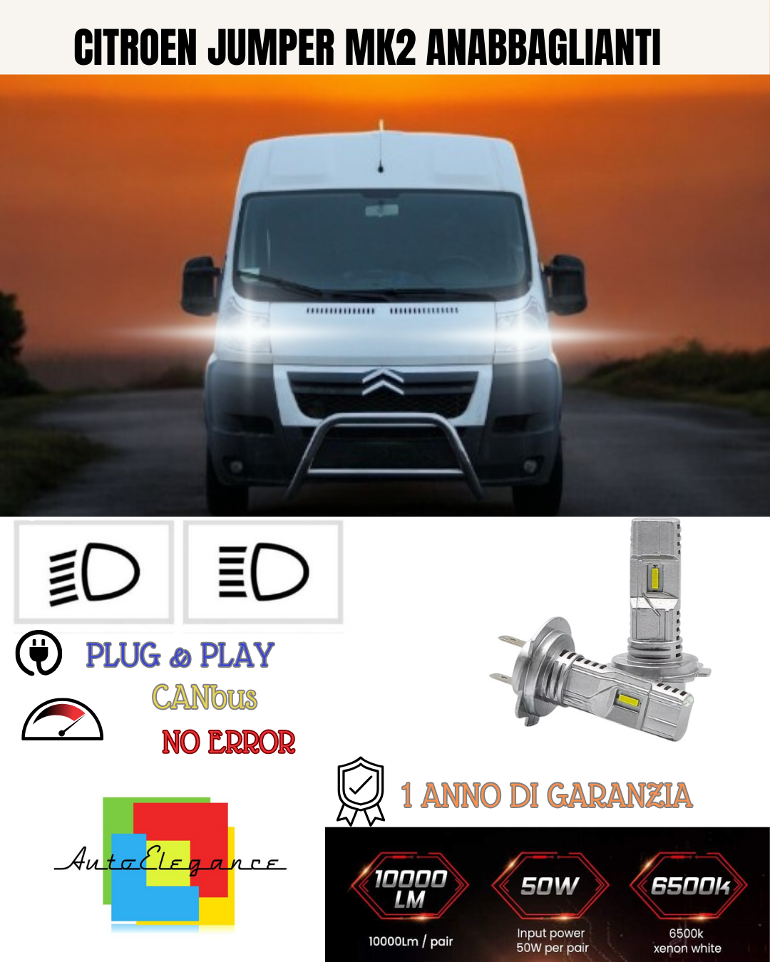 KIT FULL LED CITROEN JUMPER MK2 H7 6000K BIANCO ANABBAGLIANTI