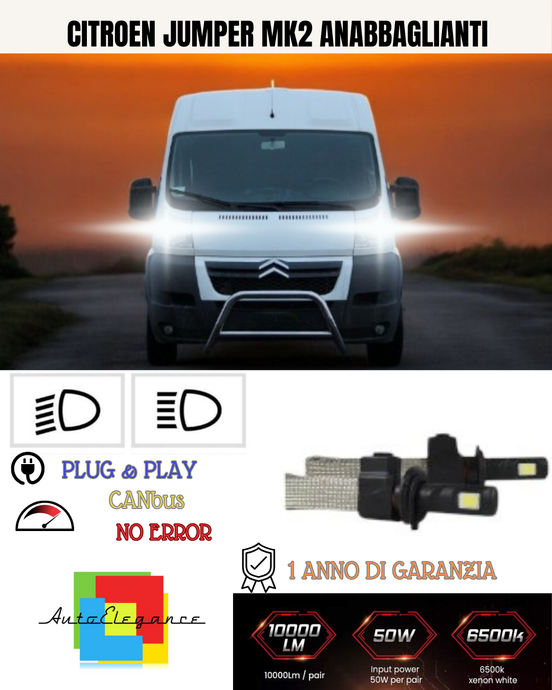 KIT LAMPADE LED H7 ANABBAGLIANTE CITROEN JUMPER MK2 6000K 6400 LUMEN