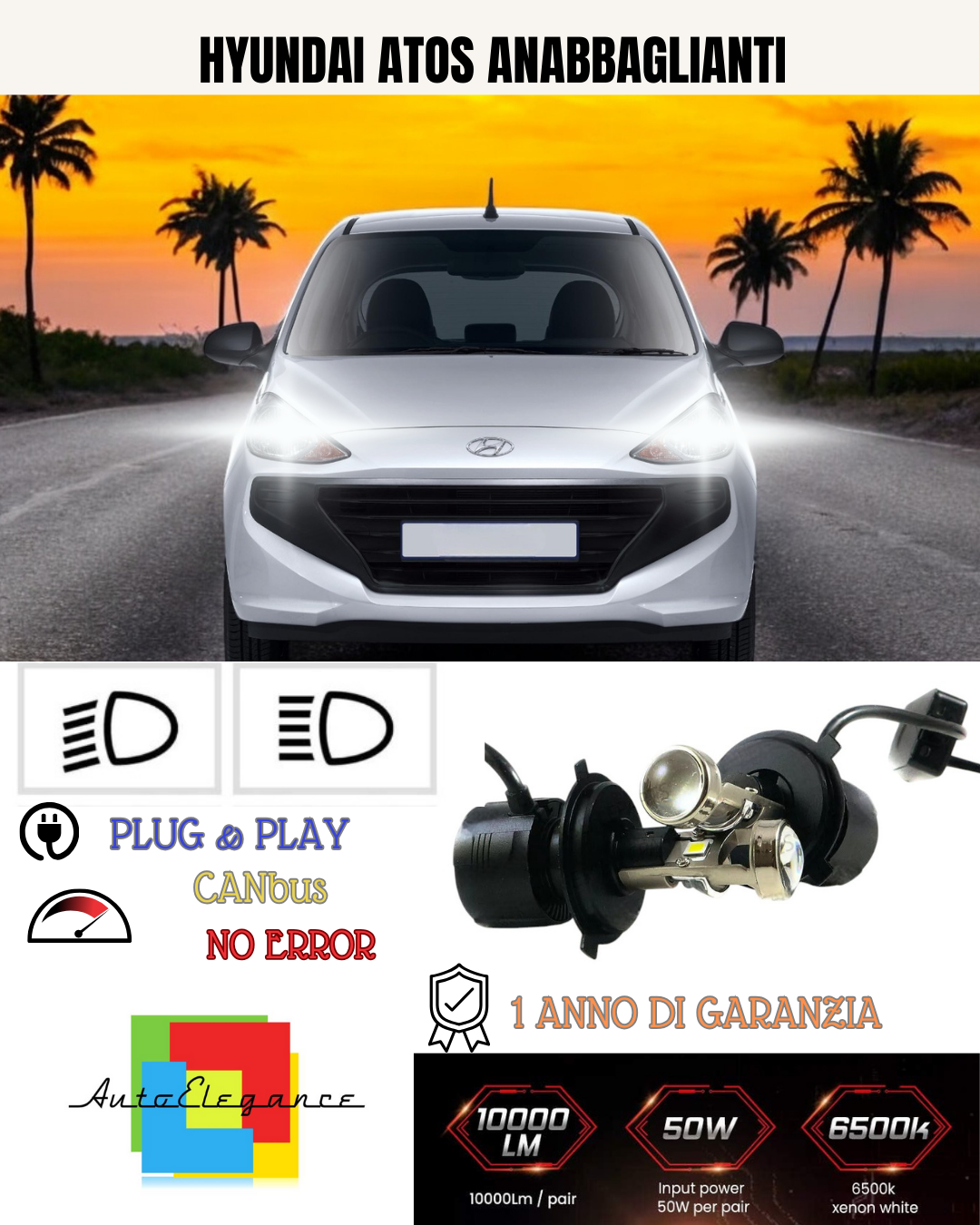 KIT BI-LED H4 PER HYUNDAI ATOS 18000 LUMEN 6000K