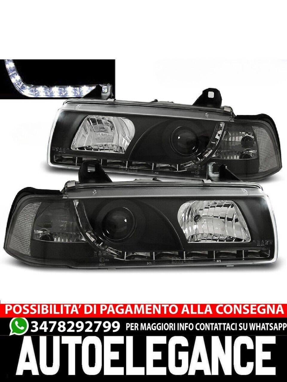 FARI ANTERIORI DAYLIGHT BLACK adatti compatibili per BMW E36 12.90-08.99