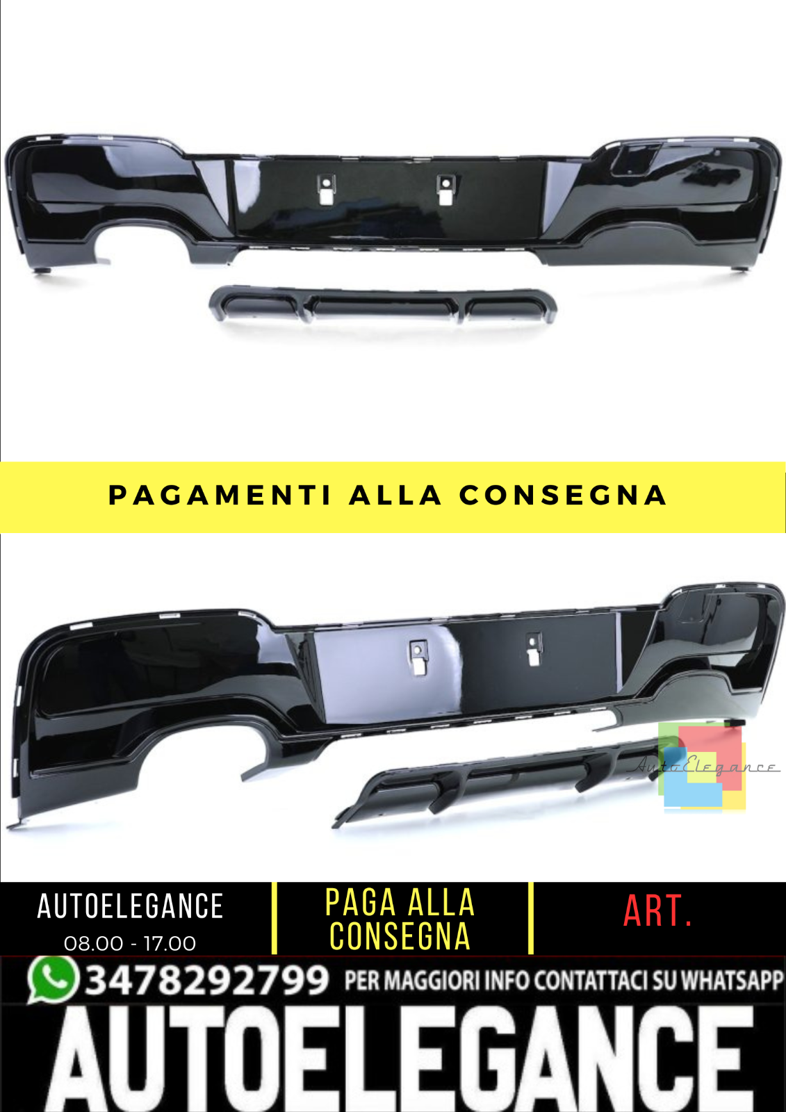 Diffuseur Pare-Chocs M-SPORT Look pour BMW 1 (F20, F21) Noir Poli